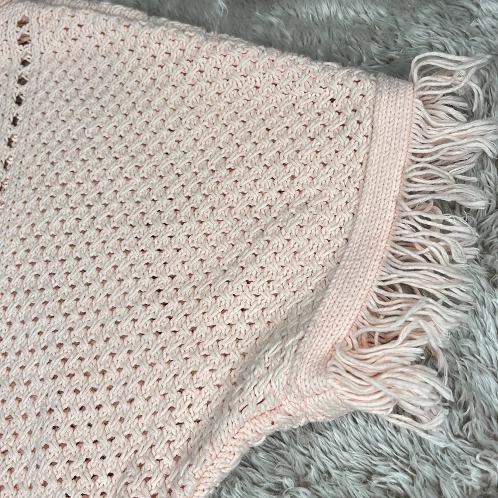 GapKids Peach Open Knit Crochet Fringe Top Sweater Size L 10 Boho